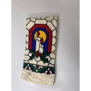 Vintage Royal Terry B&D Kitchen Towel Candlesticks Stain Glass Look Christmas